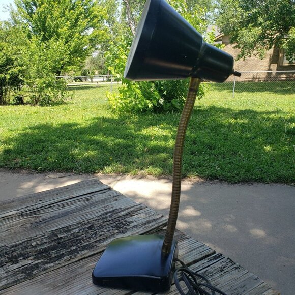 Vtg MCM Mid Century‎ Modern Industrial Black Gold Flex-Arm Desk Lamp Retro - Picture 13 of 16